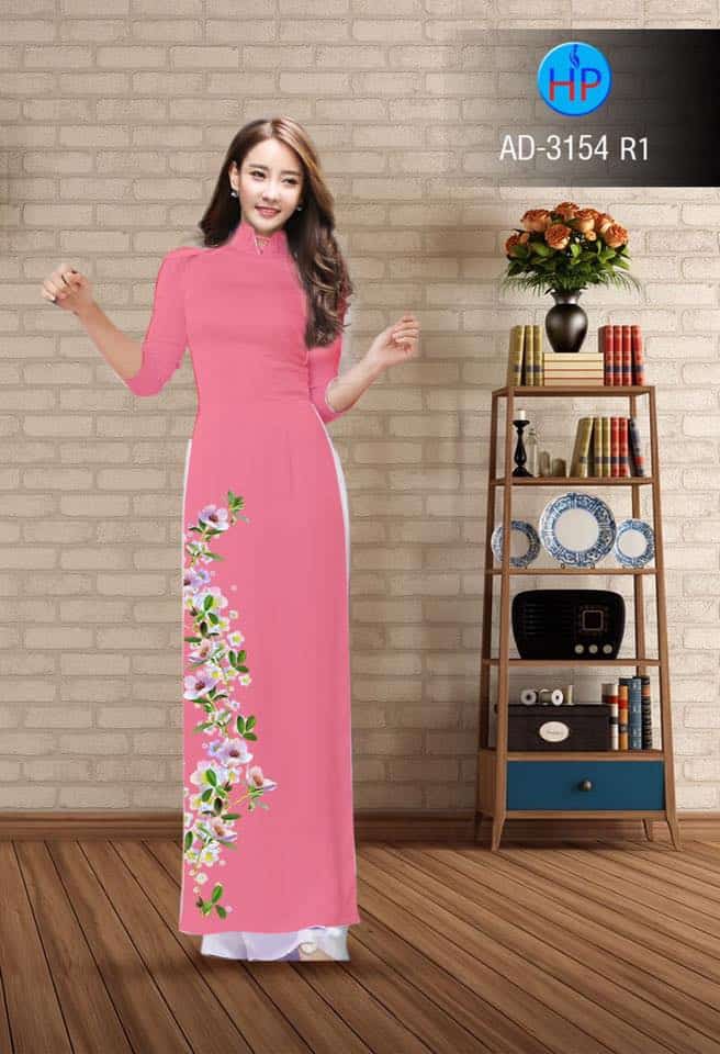 Vải Áo Dài In Hình Hoa Nhỏ Dọc Bên Hông Ad 3154 - Vải Áo Dài My My