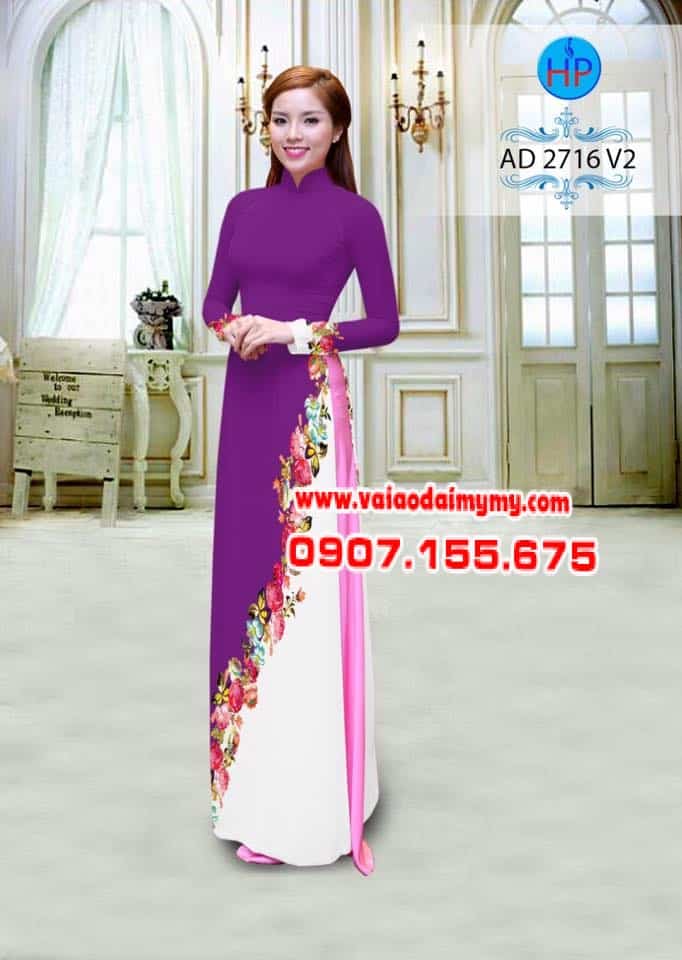 Vải Áo Dài In Hình Hoa Bướm Bên Thân Ad 2716 - Vải Áo Dài My My