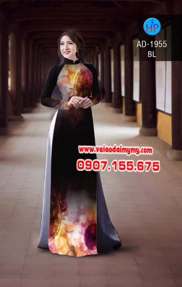 vai-ao-dai-in-hinh-hoa-huong-duong-to-tren-duoi-mau-den