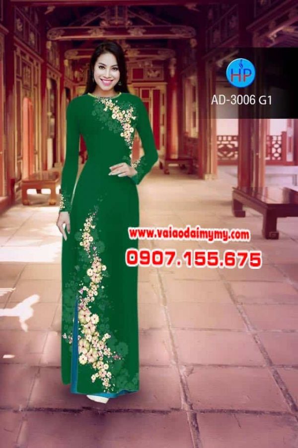 vai-ao-dai-in-hinh-hoa-nho-tren-duoi-mau-xanh-la