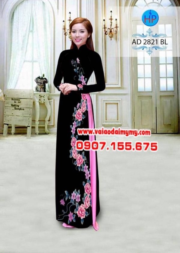 Vải áo dài in hình hoa cẩm chướng bên thân AD 2821 1