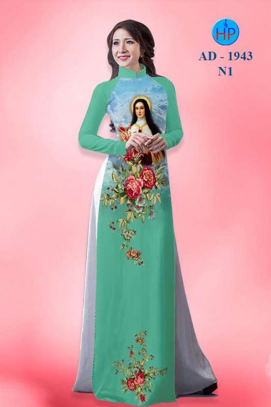 vai-ao-dai-in-hinh-thanh-teresa-hai-dong-giesu-hoa-hong-to-mau-xanh-ngoc