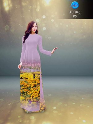 Vải áo dài in hình vườn hoa cúc vàng rực rỡ
