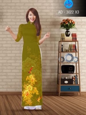 Vải áo dài hoa mẫu đơn AD 3022