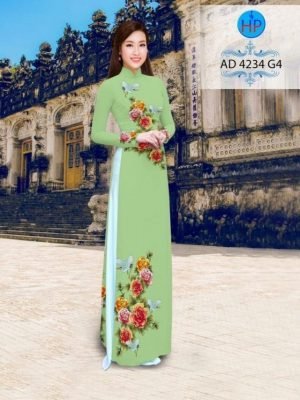 Vải áo dài hoa mẫu đơn AD 4234