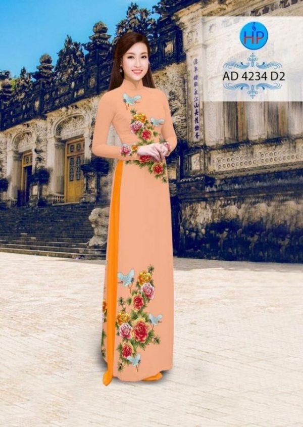 Vải áo dài hoa mẫu đơn AD 4234