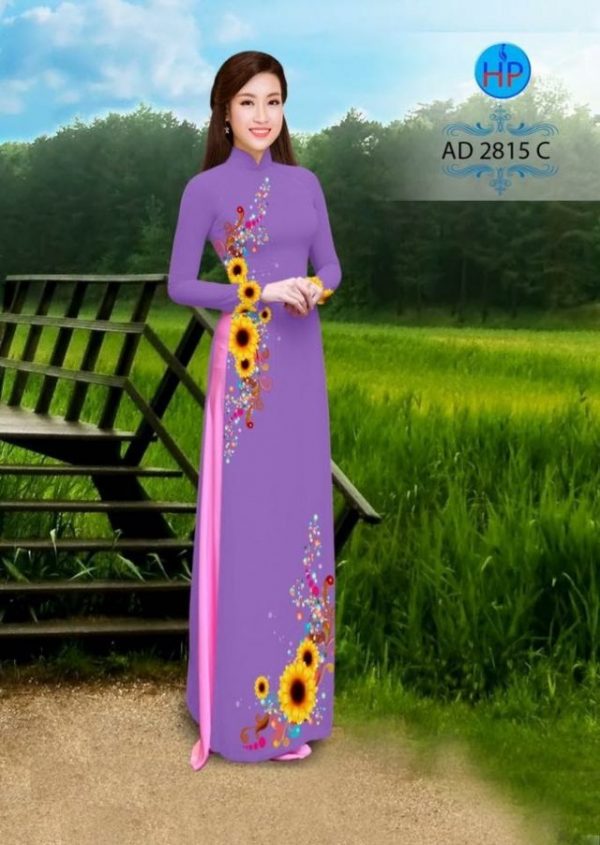 Vải áo dài hình hoa hướng dương AD 2815