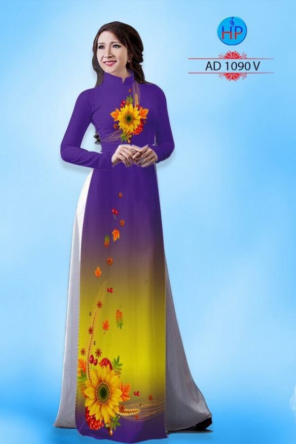 Vải áo dài hình hoa hướng dương AD 1090