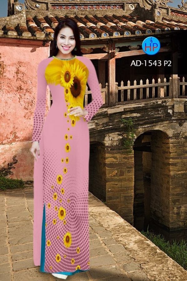 Vải áo dài hình hoa hướng dương AD 1543