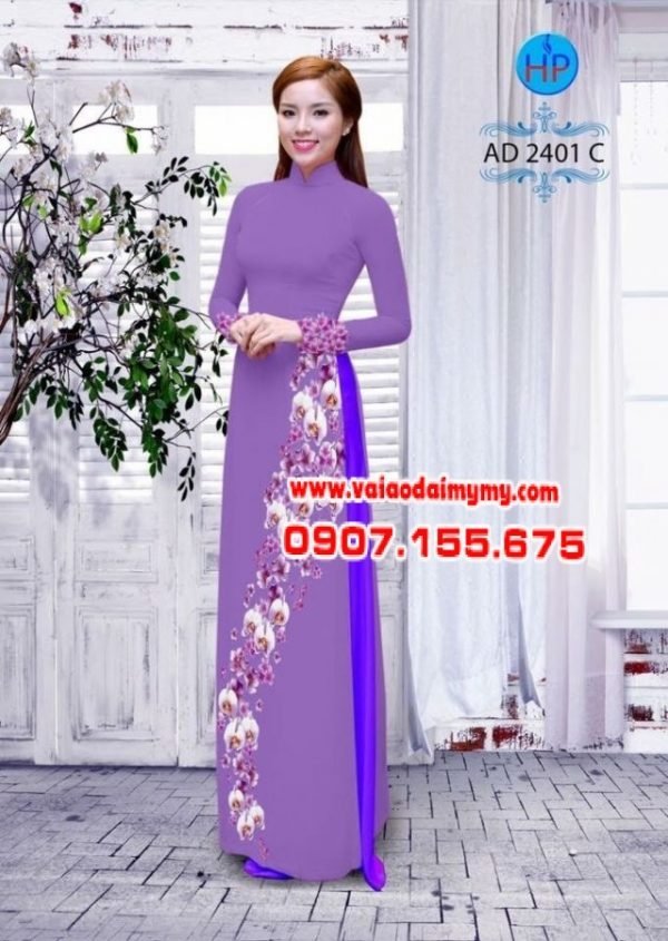 Vải áo dài hoa Lan AD 2401