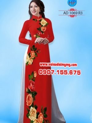 Vải áo dài hoa hồng AD 1069