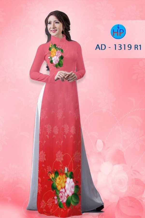 Vải áo dài hoa hồng AD 1319