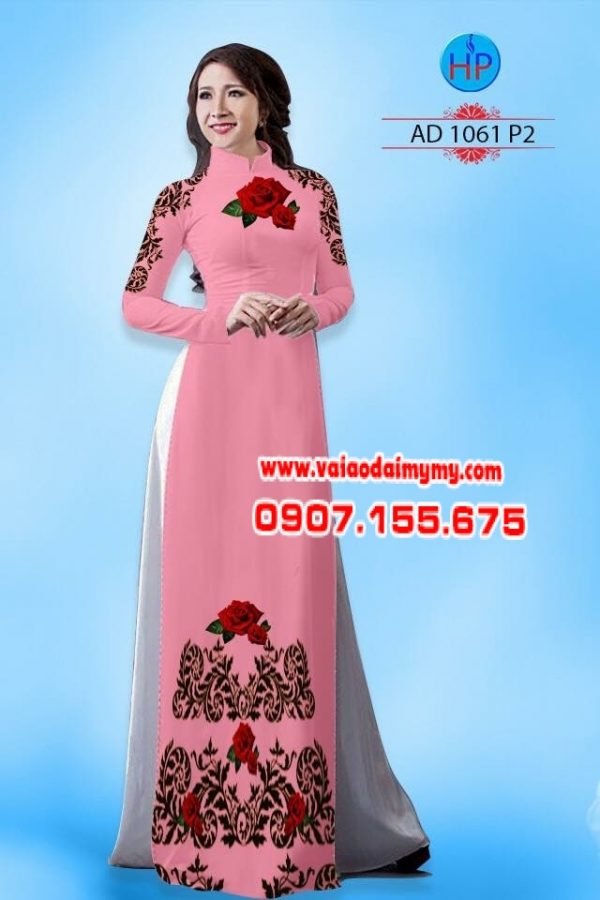 Vải áo dài hoa hồng AD 1061