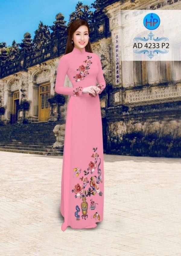 Vải áo dài hoa hồng AD 4233