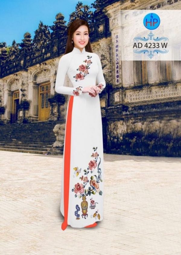 Vải áo dài hoa hồng AD 4233