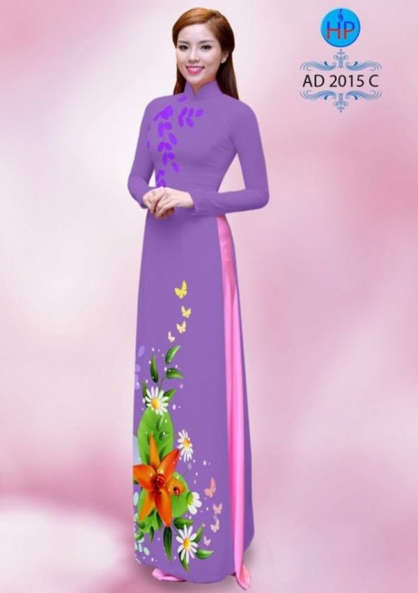 Vải áo dài hình hoa Ly đẹp AD 2015