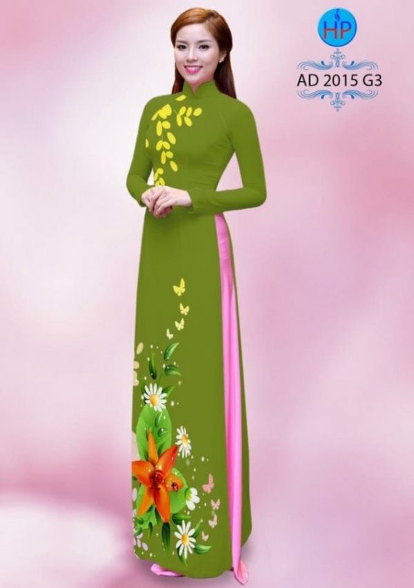 Vải áo dài hình hoa Ly đẹp AD 2015