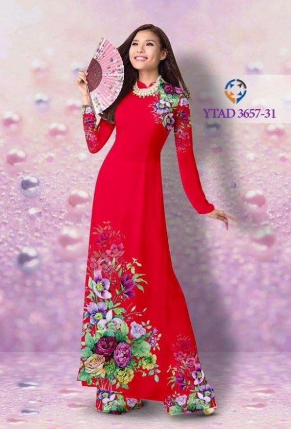 Vải áo dài hình hoa hồng AD YT 3657