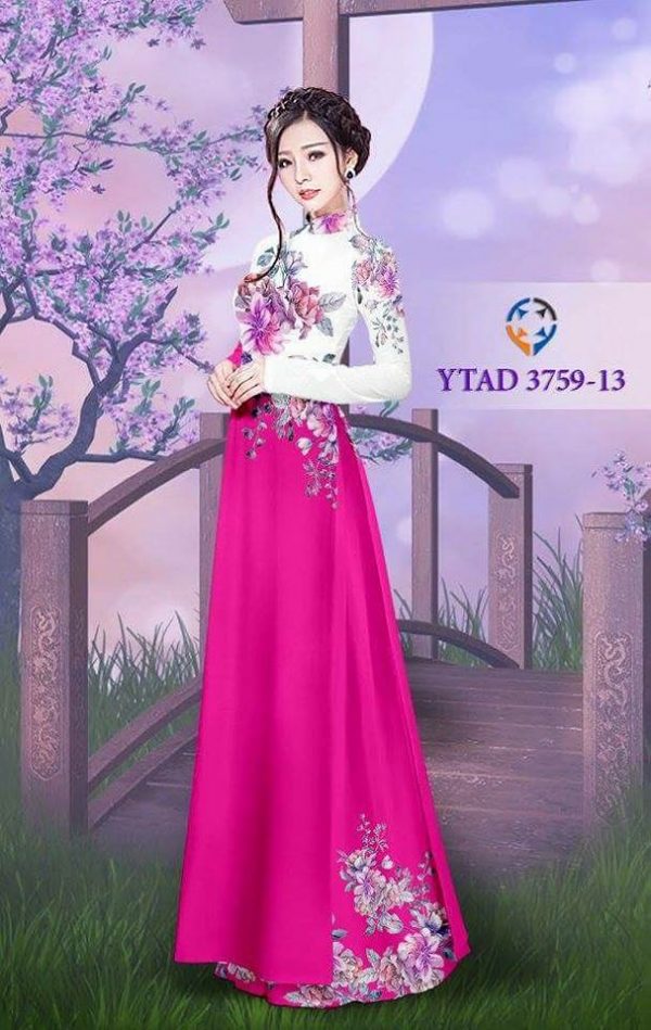 Vải áo dài in hoa hồng đẹp AD YTAD 3759