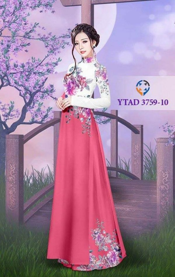 Vải áo dài in hoa hồng đẹp AD YTAD 3759