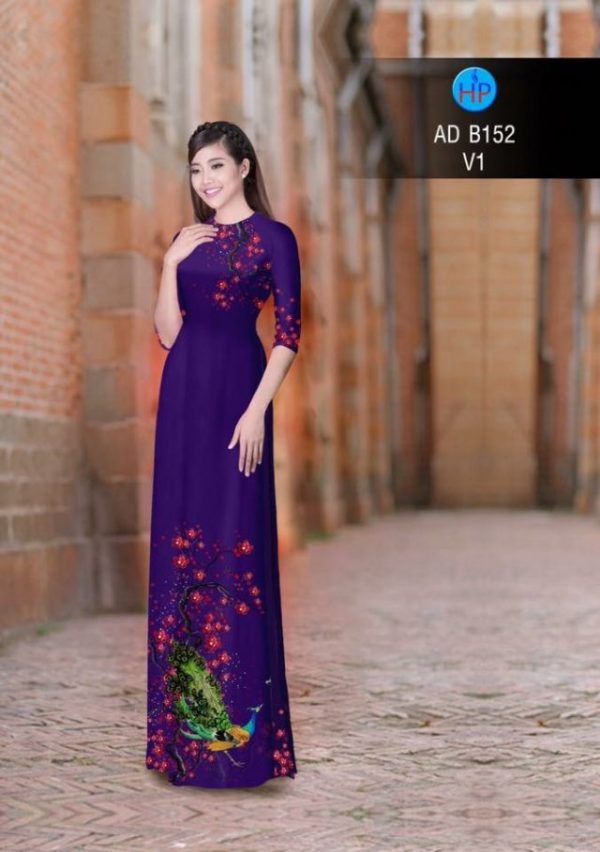 Vải áo dài in hình chim công cò AD B152