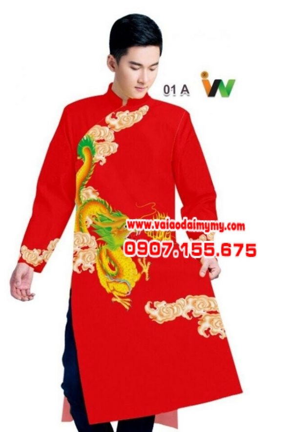 vải áo dài cho nam in hình con rồng đẹp (1)