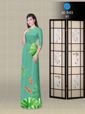 Vải áo dài hình hoa sen và cá AD B425