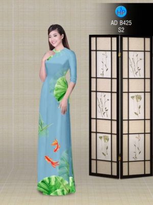 Vải áo dài hình hoa sen và cá AD B425