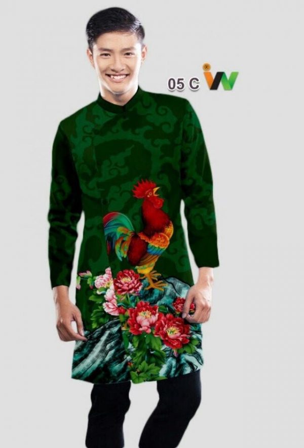 vải áo dài nam in hình con gà (1)