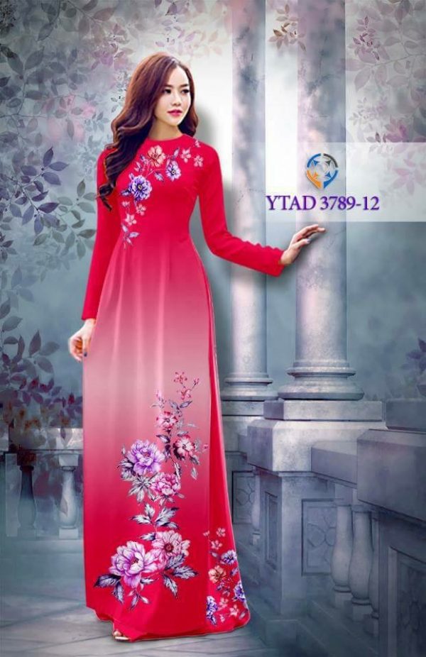 áo dài in hình hoa đẹp thanh mảnh AD YTAD 3789