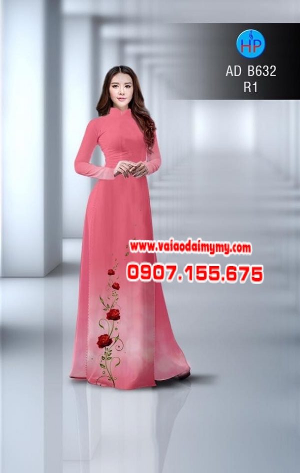 Vải áo dài hoa hồng AD B632