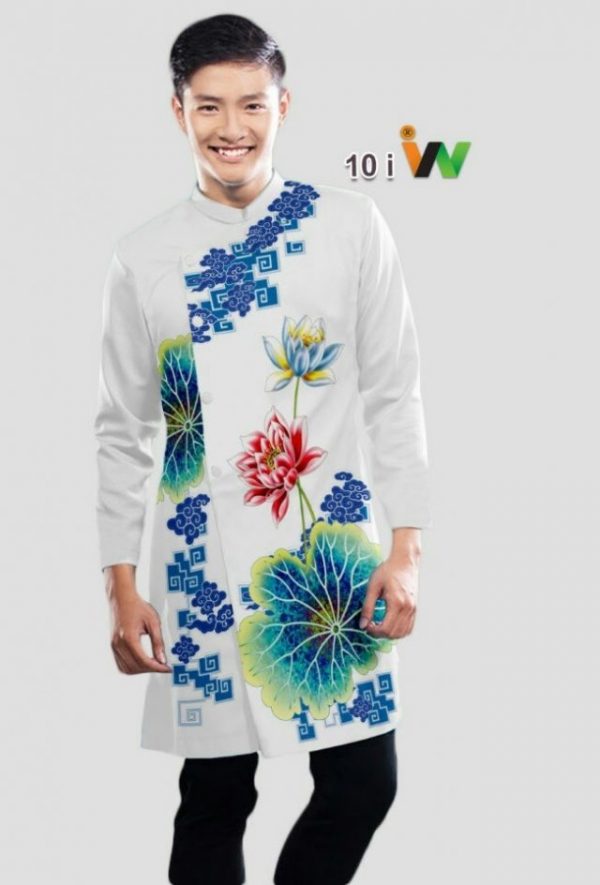 Vải áo dài nam hình hoa sen AD N10
