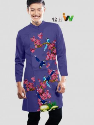 Vải áo dài nam hình hoa sen AD N12