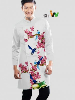 Vải áo dài nam hình hoa sen AD N12