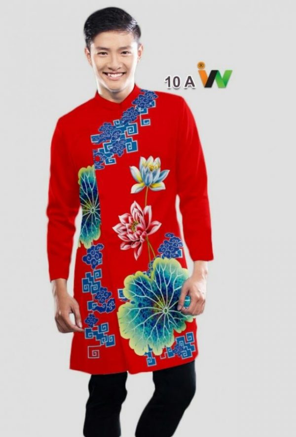Vải áo dài nam hình hoa sen AD N10