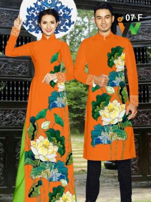 Vải áo dài cặp đôi hoa sen AD IW 07