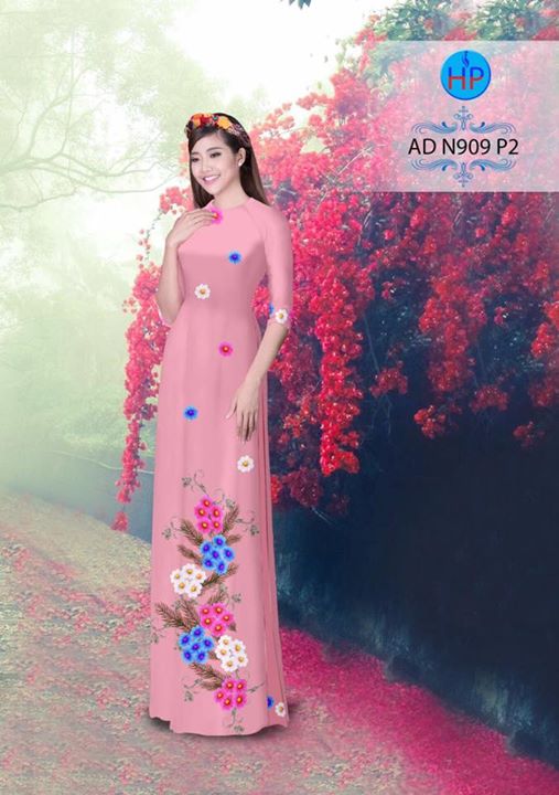 Vải áo dài in hình hoa cúc 3D AD N909 27