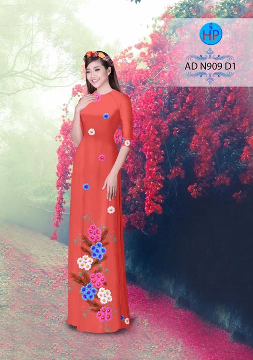 Vải áo dài in hình hoa cúc 3D AD N909 29