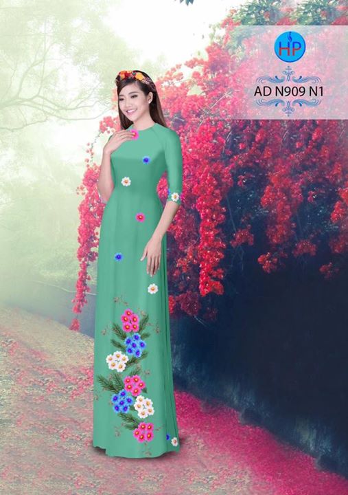 Vải áo dài in hình hoa cúc 3D AD N909 28