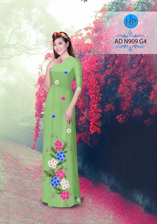 Vải áo dài in hình hoa cúc 3D AD N909 34