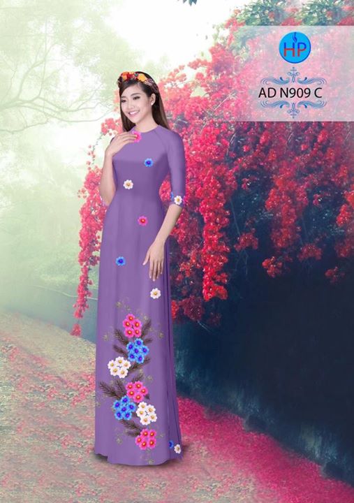 Vải áo dài in hình hoa cúc 3D AD N909 32