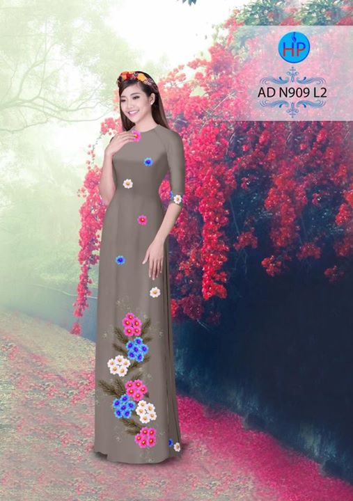 Vải áo dài in hình hoa cúc 3D AD N909 36