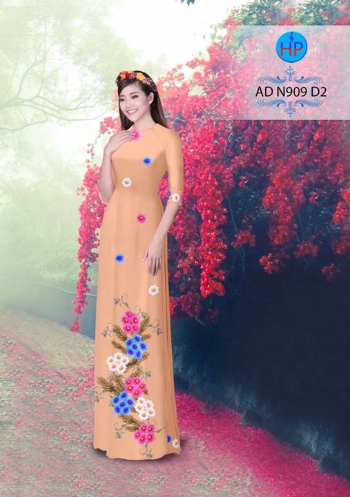 Vải áo dài in hình hoa cúc 3D AD N909 35