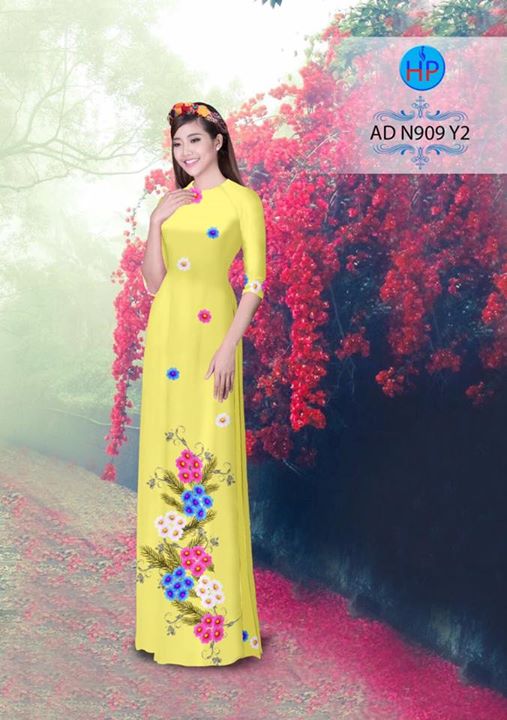 Vải áo dài in hình hoa cúc 3D AD N909 37