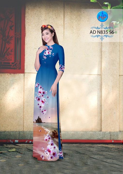 Vải áo dài Biển Hà Tiên và hoa Lan Hồ Điệp AD N835 31