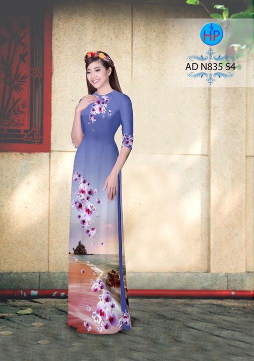 Vải áo dài Biển Hà Tiên và hoa Lan Hồ Điệp AD N835 34