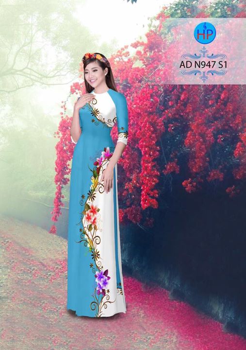 Vải áo dài hoa in 3D dọc thân AD N947 36