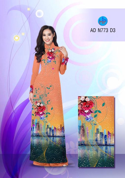 Vải áo dài Hoa và phong cảnh AD N773 29