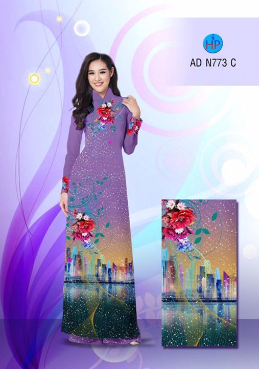 Vải áo dài Hoa và phong cảnh AD N773 28