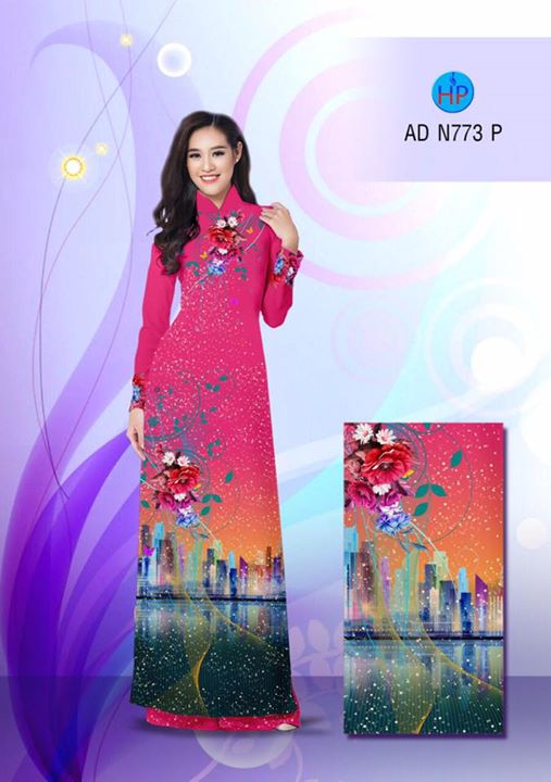 Vải áo dài Hoa và phong cảnh AD N773 34
